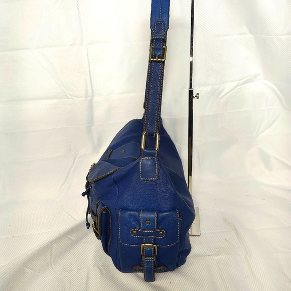 Abro Genuine Leather drawstring Satchel - Vivid Blue - Picture 4 of 11